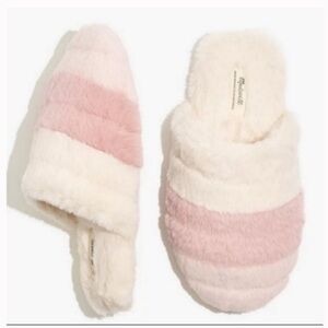 Madewell Fuzzy Slippers in Pink and Cream
